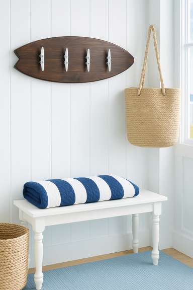 Wood Surfboard Coat/Towel Rack